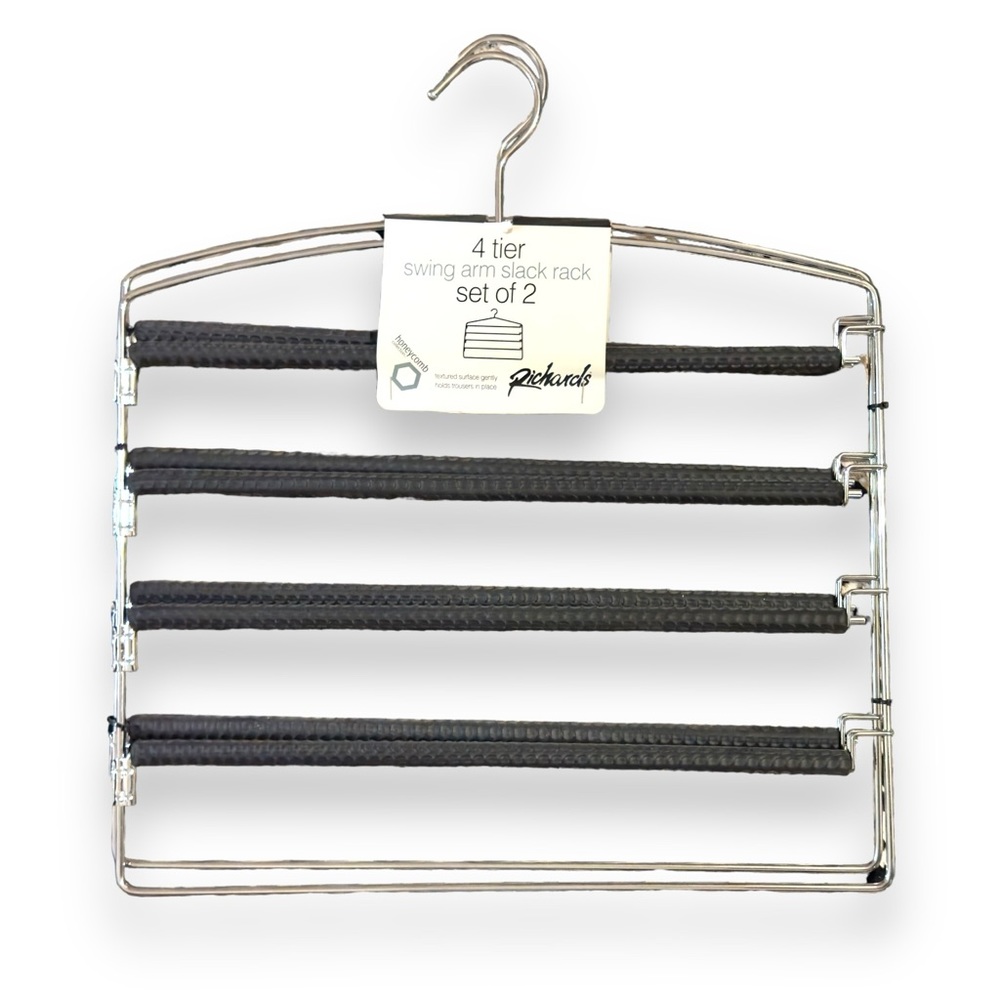 RICHARDS 2 Black 4 Tier Closet & Storage Clothes Hanger Space Saving w Swing Arm